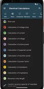 Electrical Calculations app screenshot 1